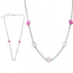 Collier Multicouleur Argenté / Rhodium Coeur en Metal Emaille pour Enfant