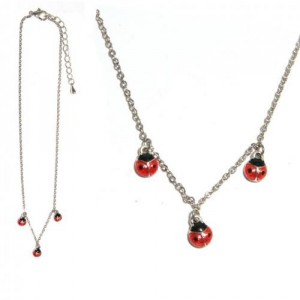 Collier Rouge Argenté / Rhodium Coccinelle en Metal Emaille pour Enfant