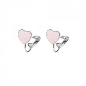 Boucle d'oreilles Clip Bleu Argenté / Rhodium Coeur en Metal Emaille pour Enfant